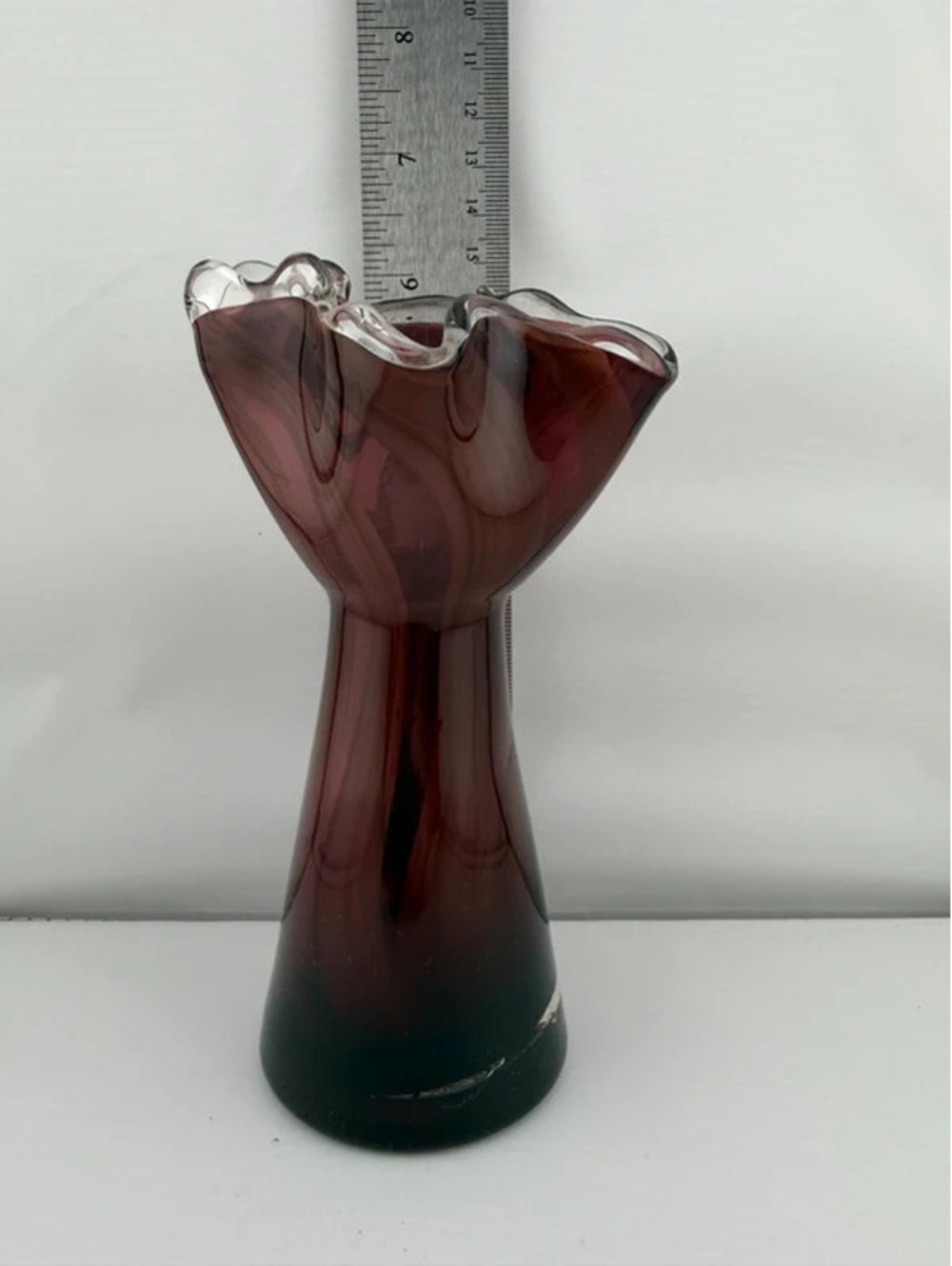 Vintage Lefton’s Japan Amethyst Purple Art Glass Ruffled Vase – Original Label